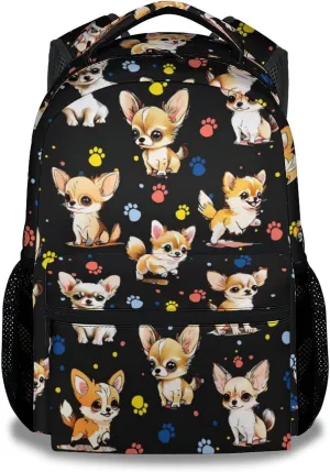 Chihuahua Dog Backpacks Kids, 16 Inch Cute Backpack for School, Black Lightweight Bookbag for Girls