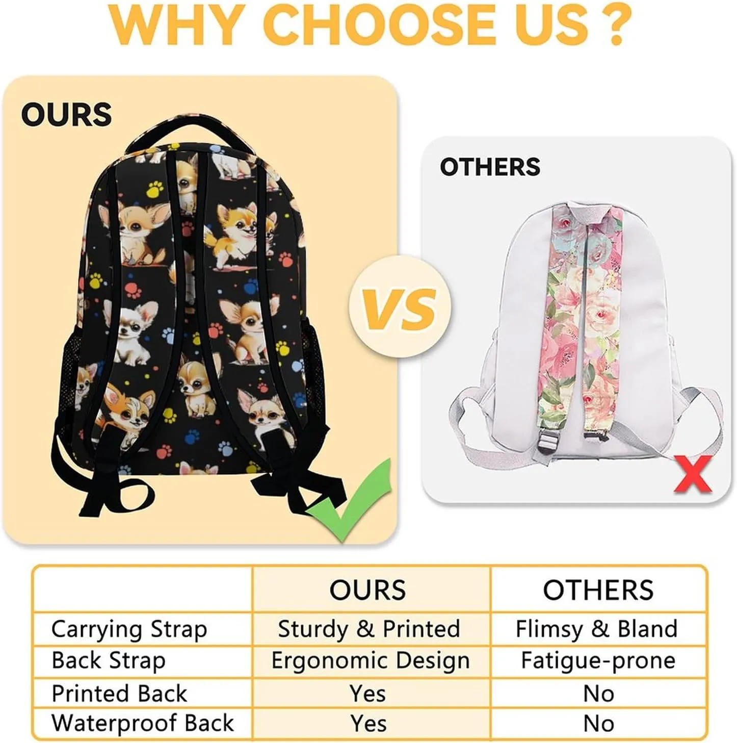 Chihuahua Dog Backpacks Kids, 16 Inch Cute Backpack for School, Black Lightweight Bookbag for Girls