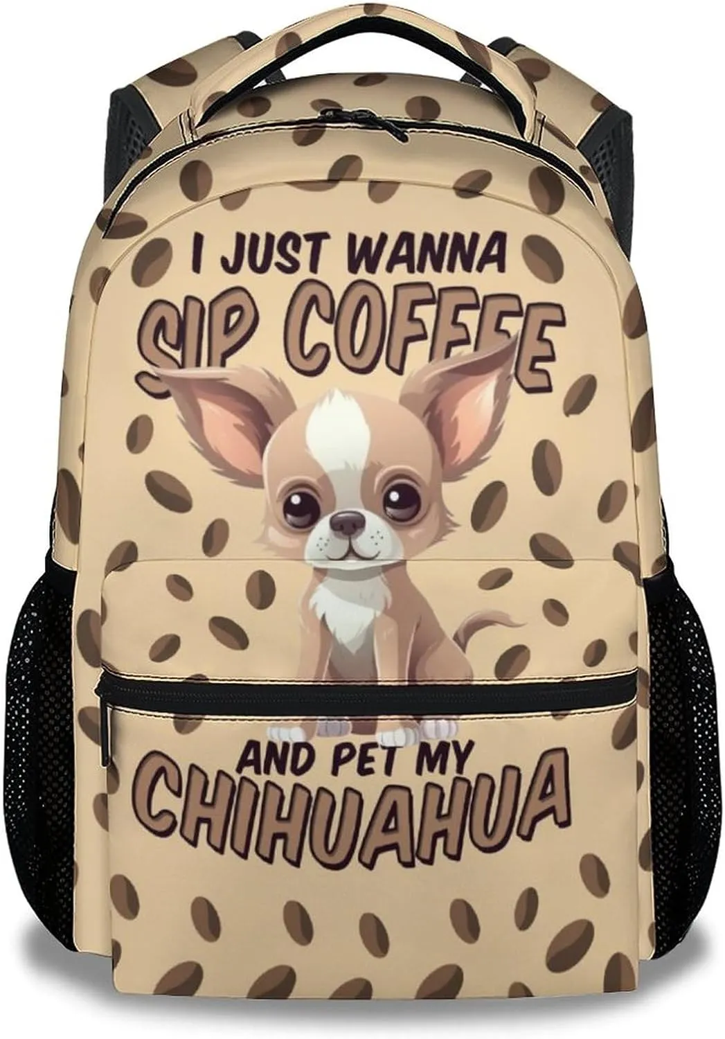 Chihuahua Dog Backpacks Kids, 16 Inch Cute Backpack for School, Brown Lightweight Bookbag for Girls