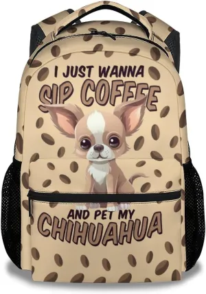 Chihuahua Dog Backpacks Kids, 16 Inch Cute Backpack for School, Brown Lightweight Bookbag for Girls