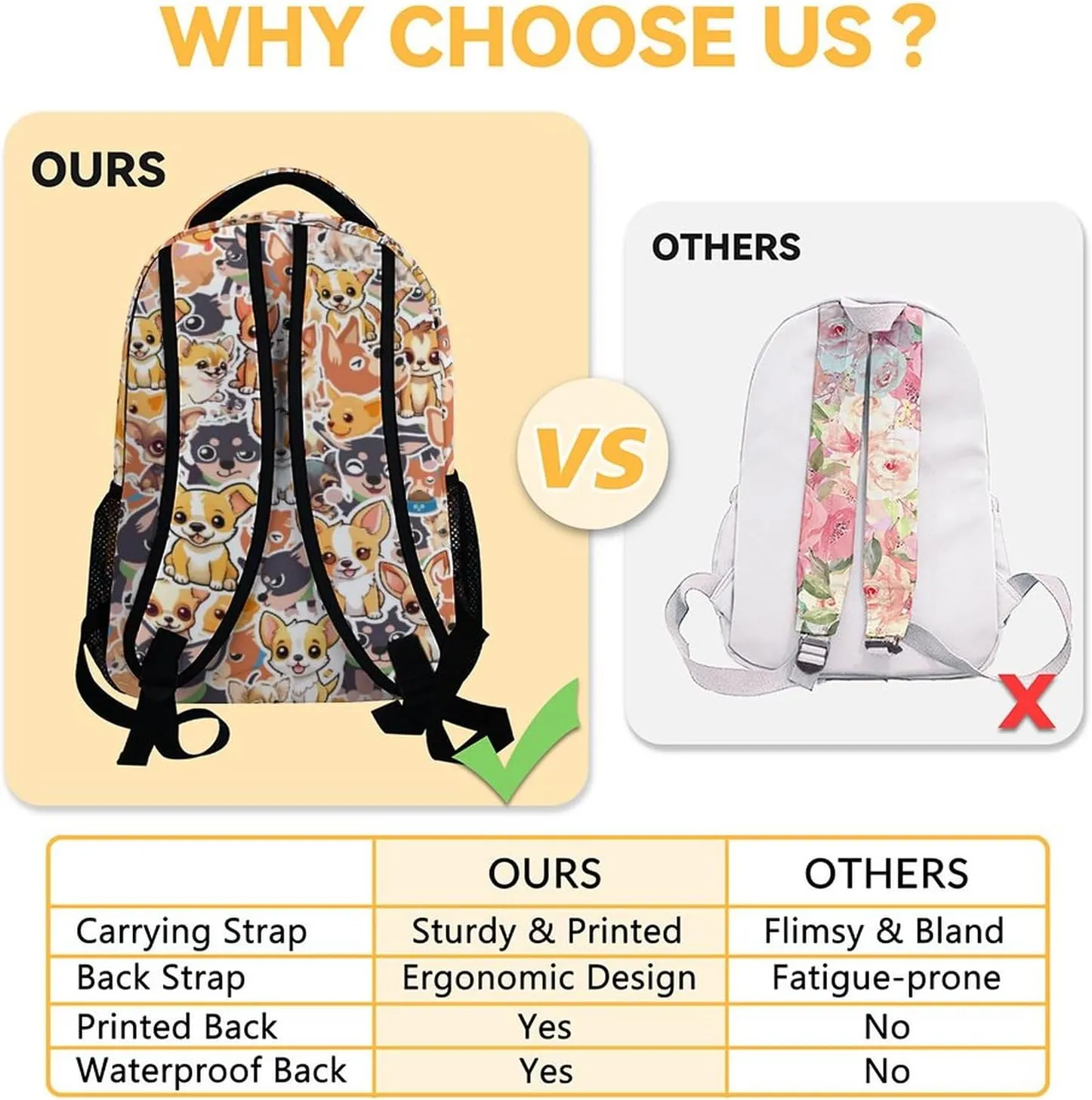 Chihuahua Dog Backpacks Kids, 16 Inch Cute Backpack for School, Yellow Lightweight Bookbag for Girls