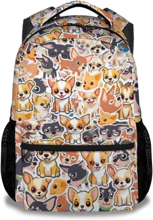 Chihuahua Dog Backpacks Kids, 16 Inch Cute Backpack for School, Yellow Lightweight Bookbag for Girls