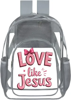 Clear Backpack for Girls - 17 Inches Heavy Duty TPU Transparent Bookbag for Kids - Jesus Cute Backpacks for Work, School, Gym, Travel (Grey)