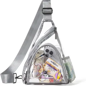 Clear bags Stadium Approved Crossbody Sling Bag Fanny Pack Backpack Purses for Women Men Handbag for Stadium Events Light Grey