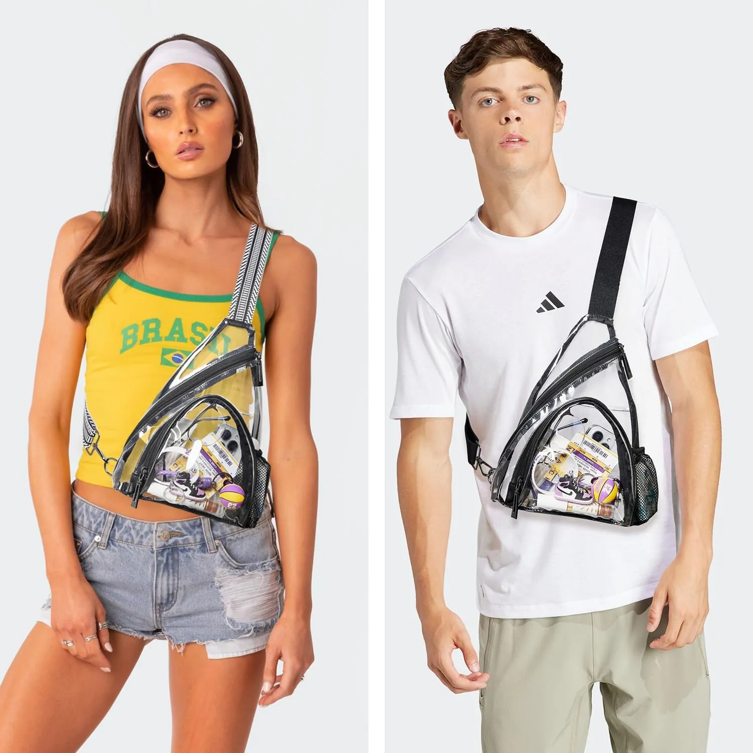 Clear bags Stadium Approved Crossbody Sling Bag Fanny Pack Backpack Purses for Women Men Handbag for Stadium Events Light Grey