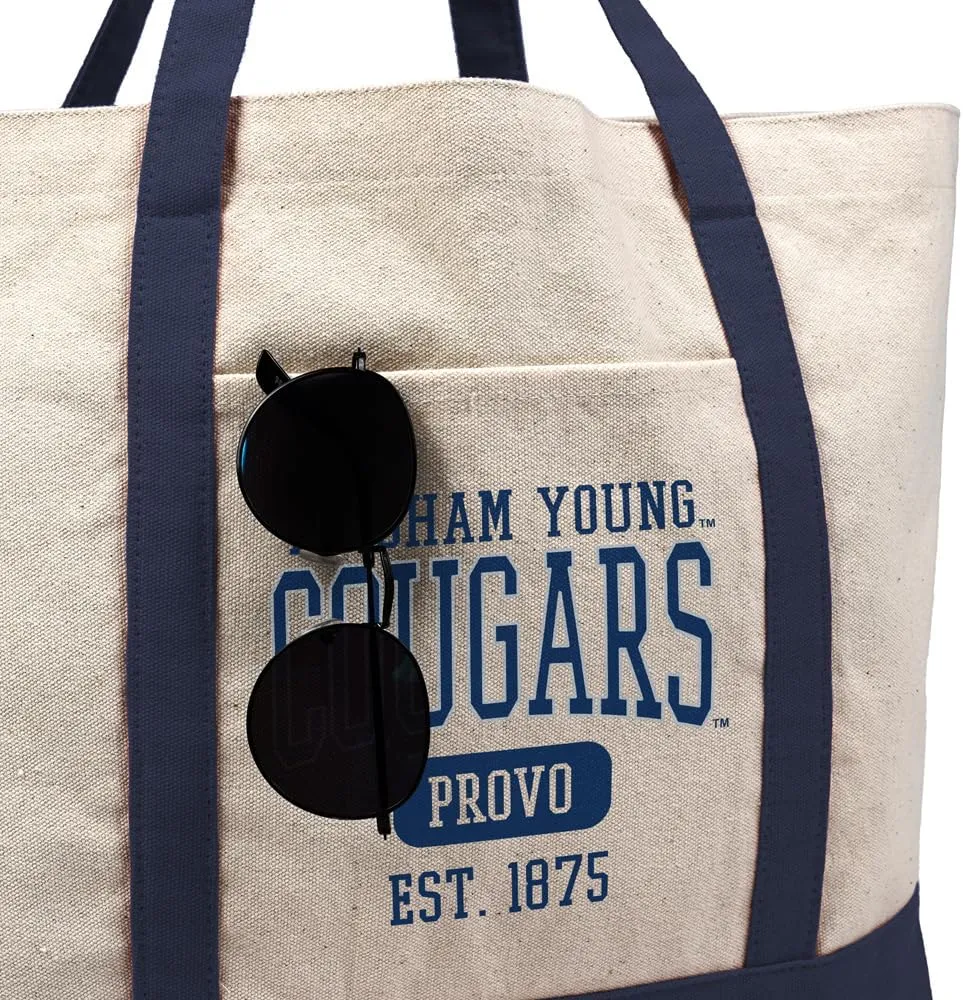 Collegiate Established Date Canvas Tote Bag With External Pocket, Reusable Shoulder Bag for Shopping, Beach
