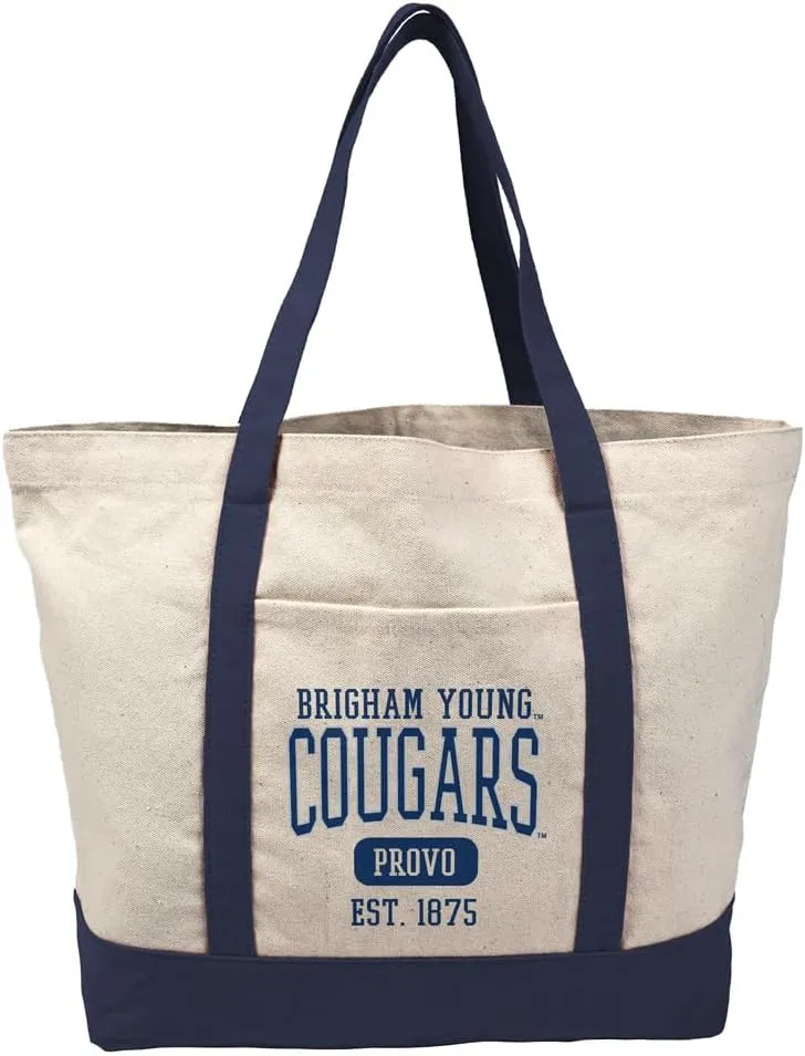 Collegiate Established Date Canvas Tote Bag With External Pocket, Reusable Shoulder Bag for Shopping, Beach