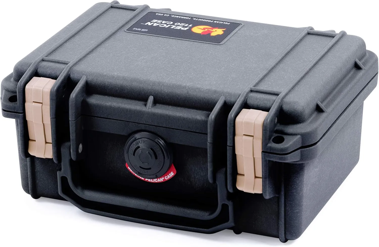ColorCase Pelican Protector 1120 Case Black - Small Size Waterproof Case with Pick & Pluck Foam & Convoluted Lid Foam - Desert Tan Latches
