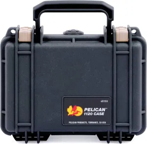 ColorCase Pelican Protector 1120 Case Black - Small Size Waterproof Case with Pick & Pluck Foam & Convoluted Lid Foam - Desert Tan Latches
