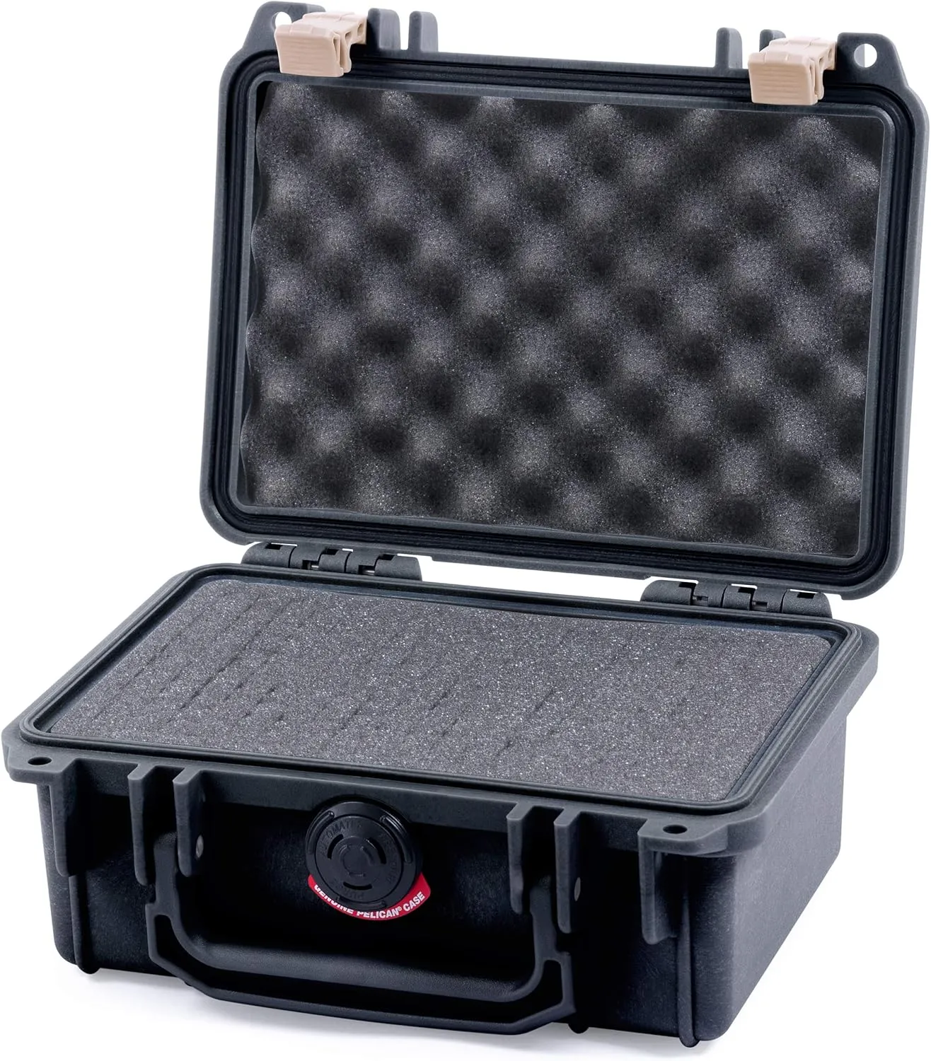 ColorCase Pelican Protector 1120 Case Black - Small Size Waterproof Case with Pick & Pluck Foam & Convoluted Lid Foam - Desert Tan Latches