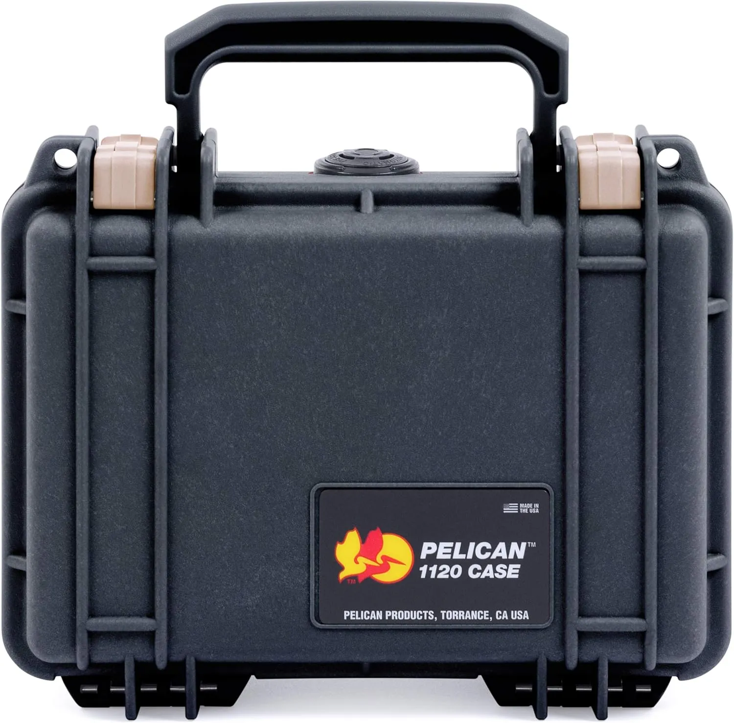 ColorCase Pelican Protector 1120 Case Black - Small Size Waterproof Case with Pick & Pluck Foam & Convoluted Lid Foam - Desert Tan Latches