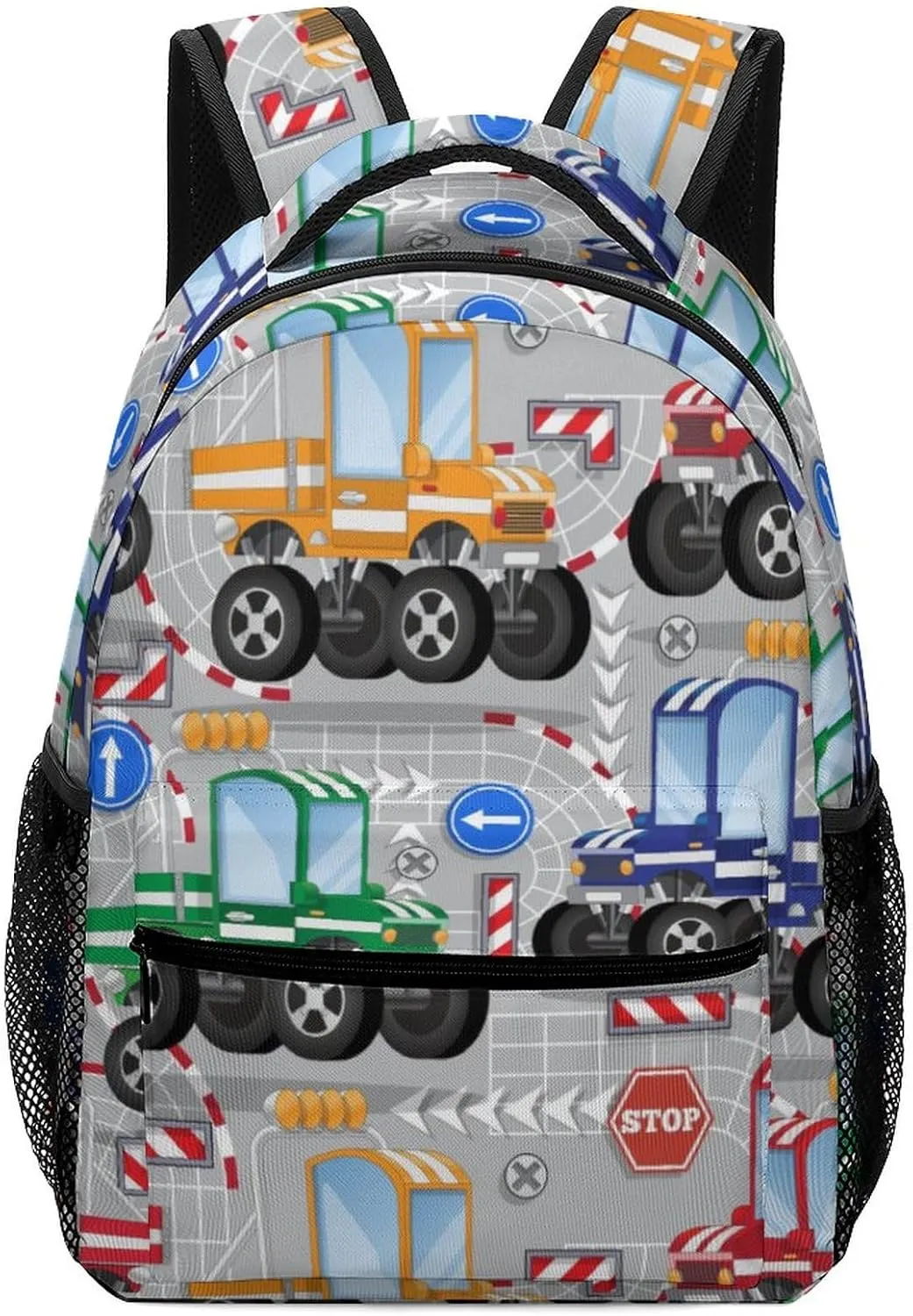 Colorful City Truck Backpack Cartoon Large computer Bags with Chest Strap,Lightweight Casual Daypack for Women Men Hiking Travel Work and Business 16 Inch