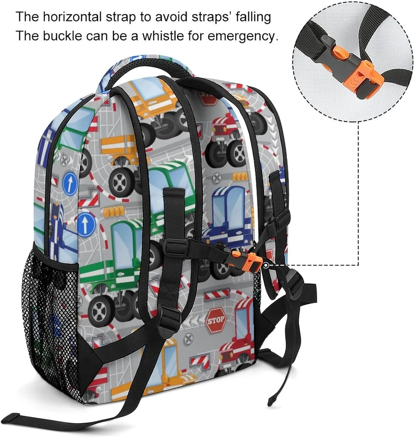 Colorful City Truck Backpack Cartoon Large computer Bags with Chest Strap,Lightweight Casual Daypack for Women Men Hiking Travel Work and Business 16 Inch