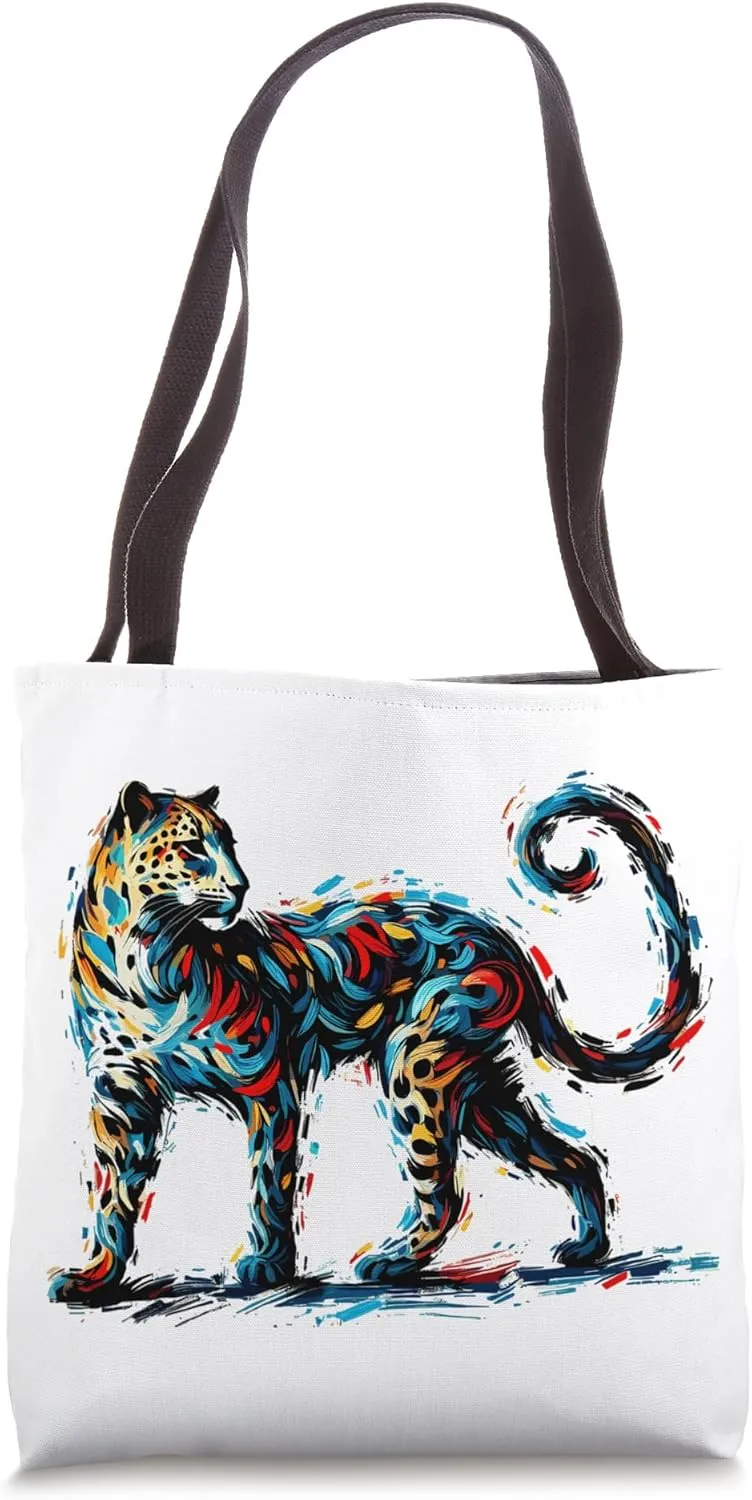 Colorful Impressionism Style Animal Lover Leopard Tote Bag