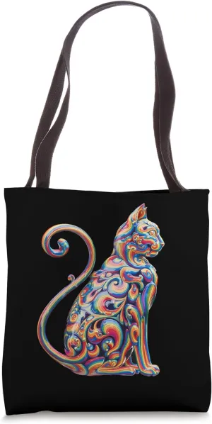 Colorful Swirling Cat Design with Bold Vibrant Details Tote Bag