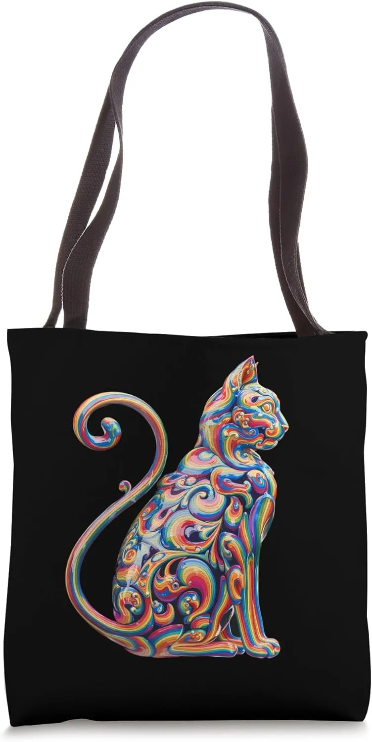 Colorful Swirling Cat Design with Bold Vibrant Details Tote Bag