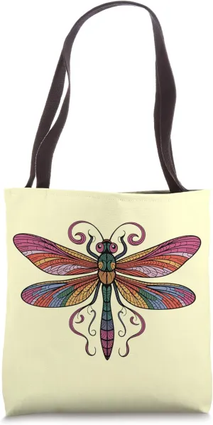 Colorful Symmetrical Dragonfly with Intricate Wings Tote Bag