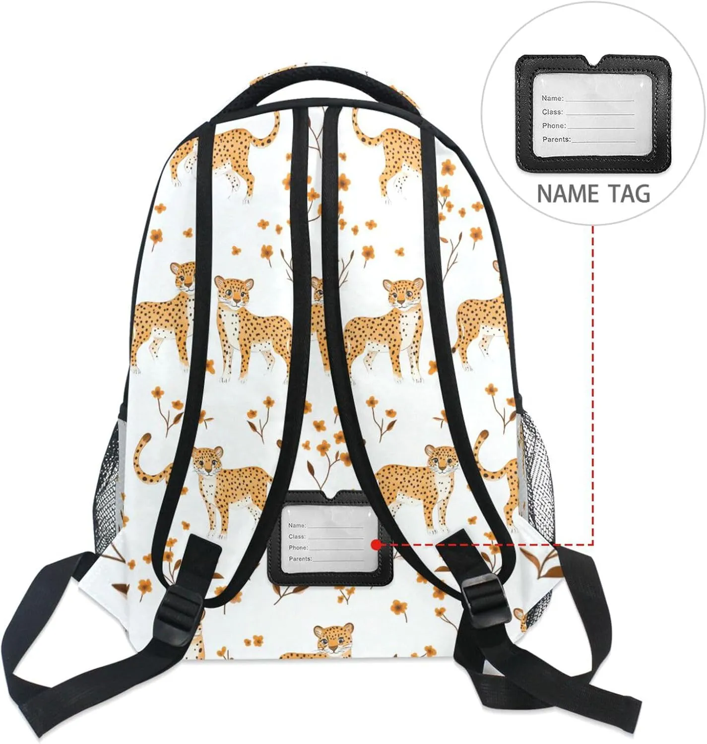 Cool Backpacks for Teacher Nurse Waterproof School Book Bag with Chest Strap Gift Men & Women Cartoon Sweet Leopard White