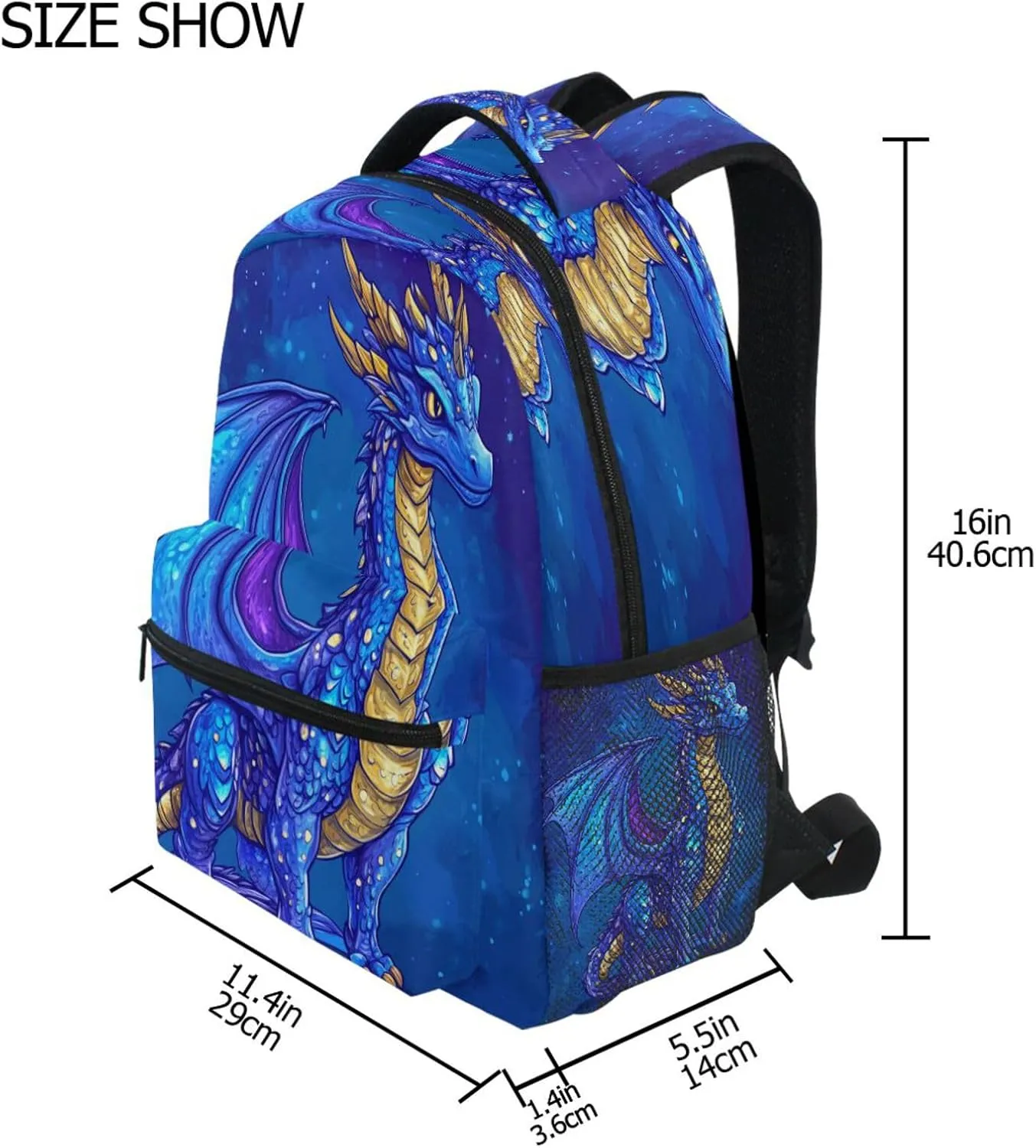 Cool Backpacks for Teens Boys Girls Waterproof Diaper Bag Backpack with Chest Strap for Business Work College Travel Trip Cartoon Dragon Royal Blue