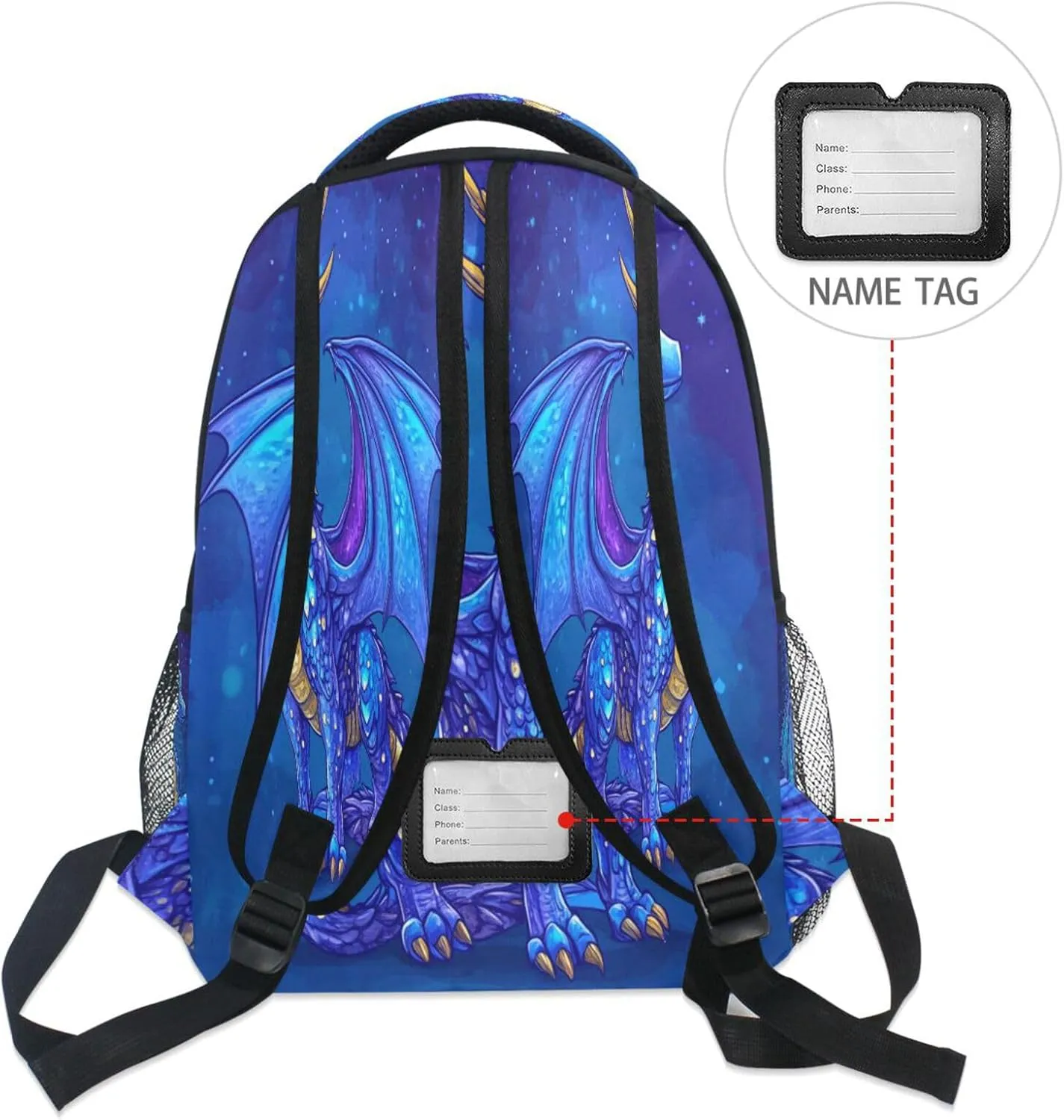 Cool Backpacks for Teens Boys Girls Waterproof Diaper Bag Backpack with Chest Strap for Business Work College Travel Trip Cartoon Dragon Royal Blue