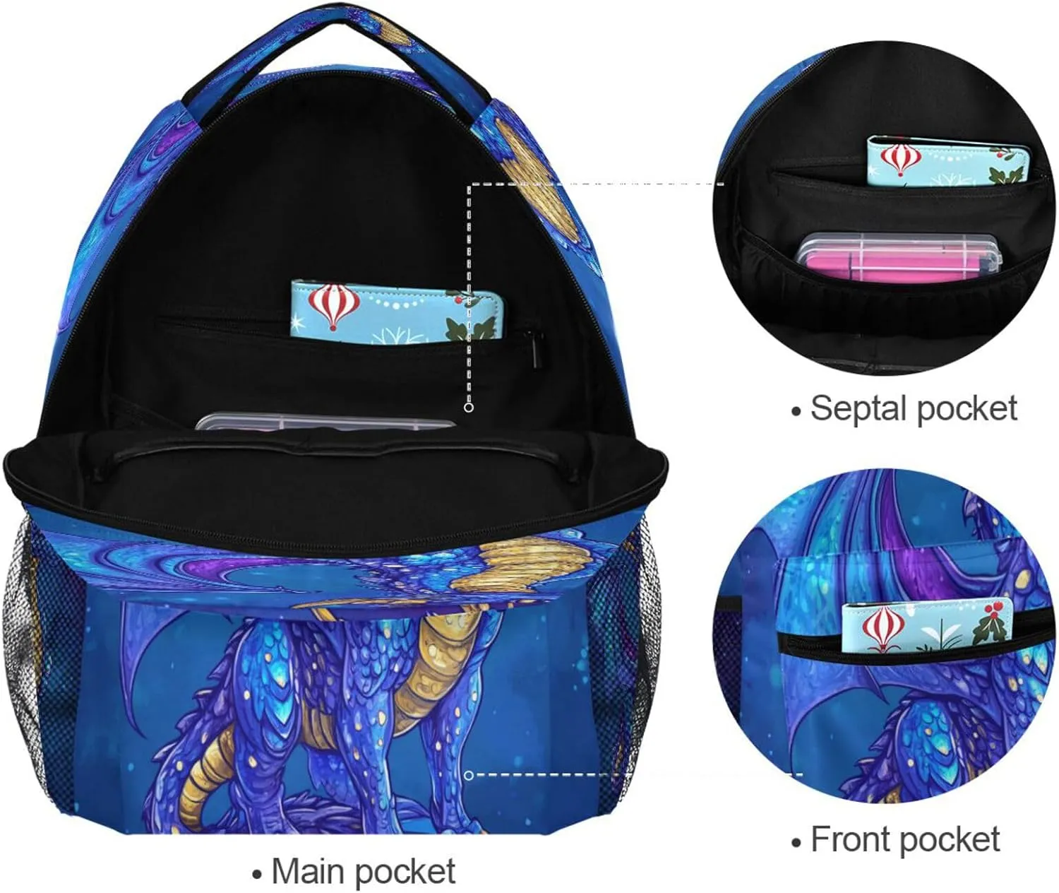 Cool Backpacks for Teens Boys Girls Waterproof Diaper Bag Backpack with Chest Strap for Business Work College Travel Trip Cartoon Dragon Royal Blue