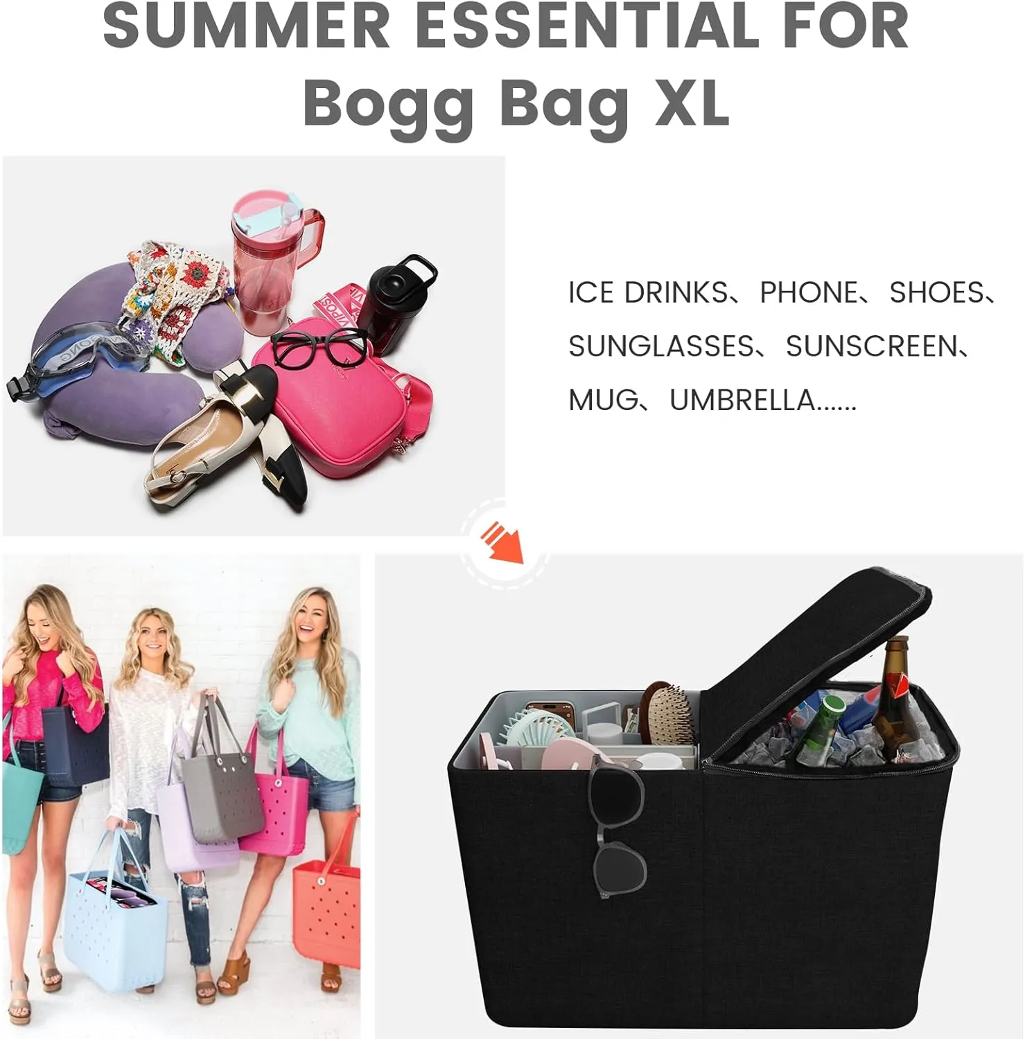Cooler Organizer for Bogg Bag Accessories for Bogg Bags X Large Original Polyester Ice Chest with Divider Tray Portable Cooler Leak-Proof with Zipper