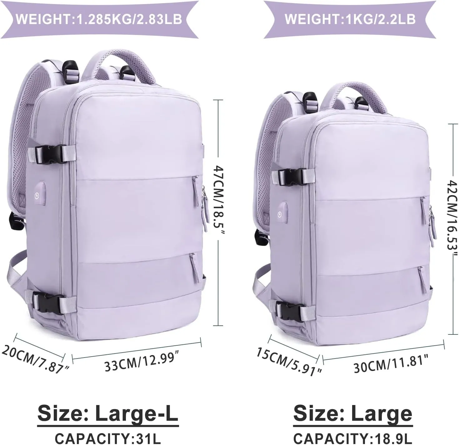 coowoz Large Travel Backpack For Women Men,Carry On Backpack,Hiking Backpack Waterproof Outdoor Sports Rucksack Casual Daypack Travel Essentials(Purple)
