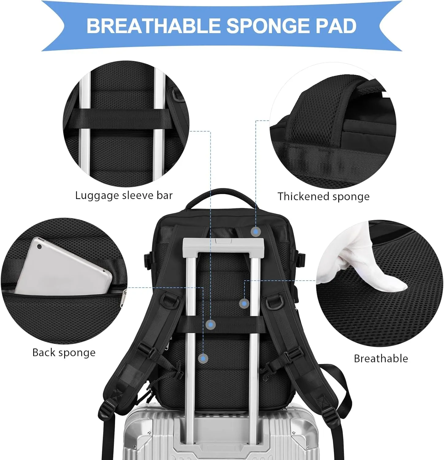 coowoz Travel Backpack For Women Men Airline Approved,Black Carry On Backpack,Large Hiking Waterproof Outdoor Sports Rucksack Casual Daypack Fit 15.6 Inch Laptop Backpack for College