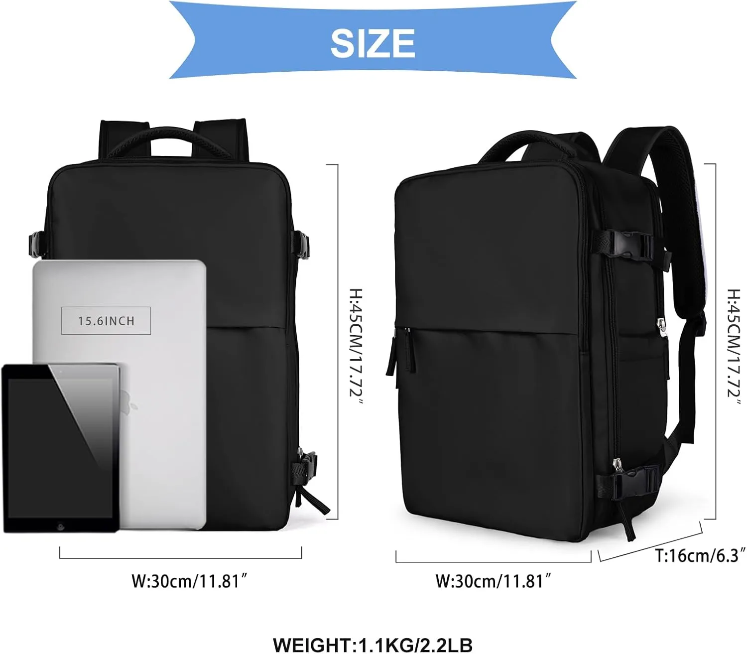 coowoz Travel Backpack For Women Men Airline Approved,Black Carry On Backpack,Large Hiking Waterproof Outdoor Sports Rucksack Casual Daypack Fit 15.6 Inch Laptop Backpack for College