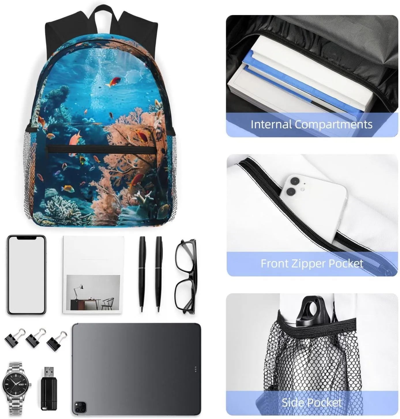 Coral Reef Fashion Backpack,Casual Daypack Backpacks For Men Women, Laptop Bag Travel Hiking Camping