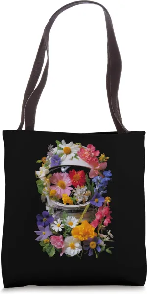 Cosmic Bloom: Astronaut Floral Fusion Tote Bag