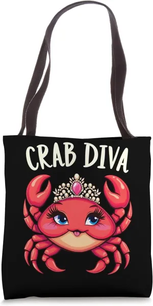 Crab Diva Funny Ocean Princess Cartoon Tote Bag