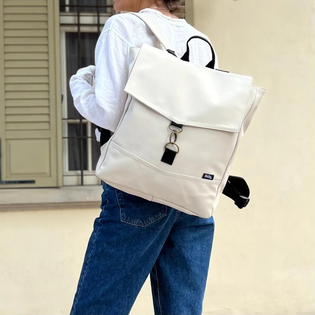 Cream Nubuck-like Large Students Backpack