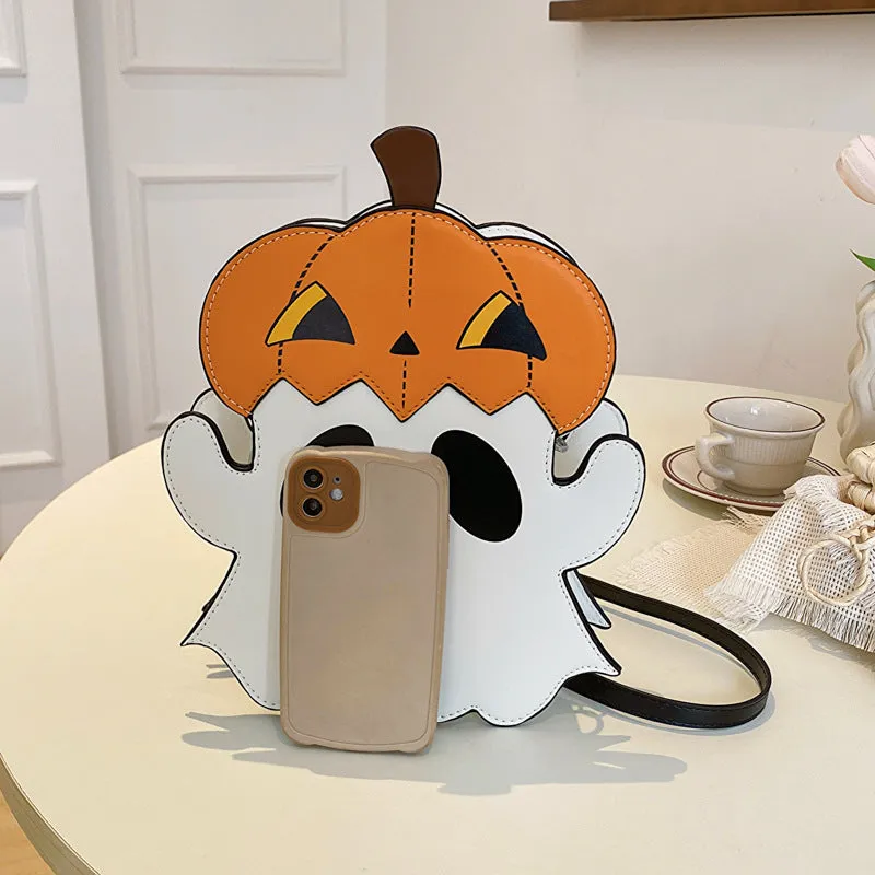 Creative 3D Cartoon Pumpkin Ghost Design Cute Halloween Women's Girls' Cell Phone Purses Novelty Personalized Candy Crossbody Shoulder Bags