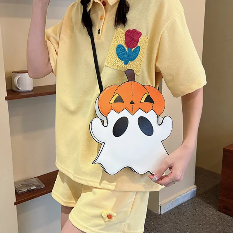 Creative 3D Cartoon Pumpkin Ghost Design Cute Halloween Women's Girls' Cell Phone Purses Novelty Personalized Candy Crossbody Shoulder Bags