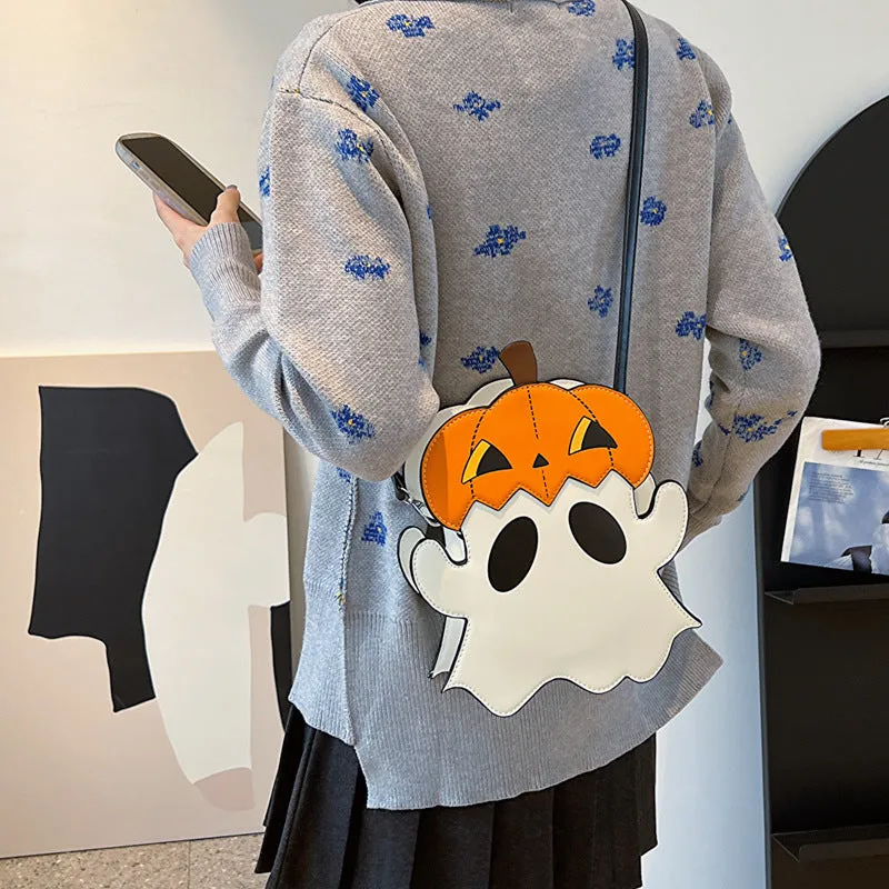 Creative 3D Cartoon Pumpkin Ghost Design Cute Halloween Women's Girls' Cell Phone Purses Novelty Personalized Candy Crossbody Shoulder Bags