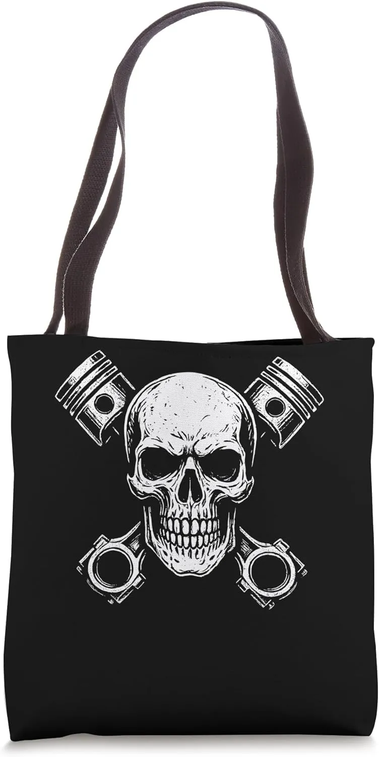 Creepy Skull Piston Car Repair Diesel Mechanic Tote Bag