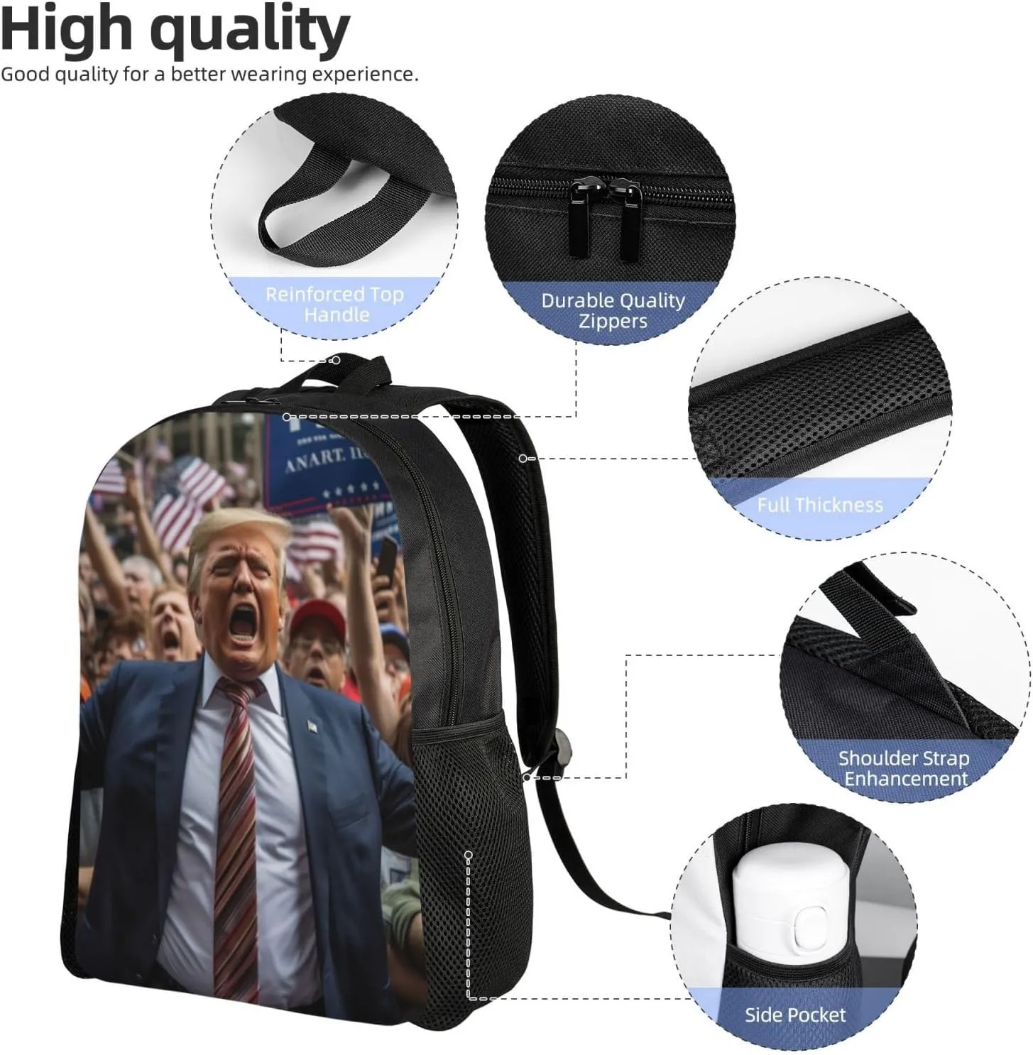 Crowd Trump Backpack Waterproof Anti Theft Durable Light Laptop Bag Backpacks For Women Men Travel Gym Backpack
