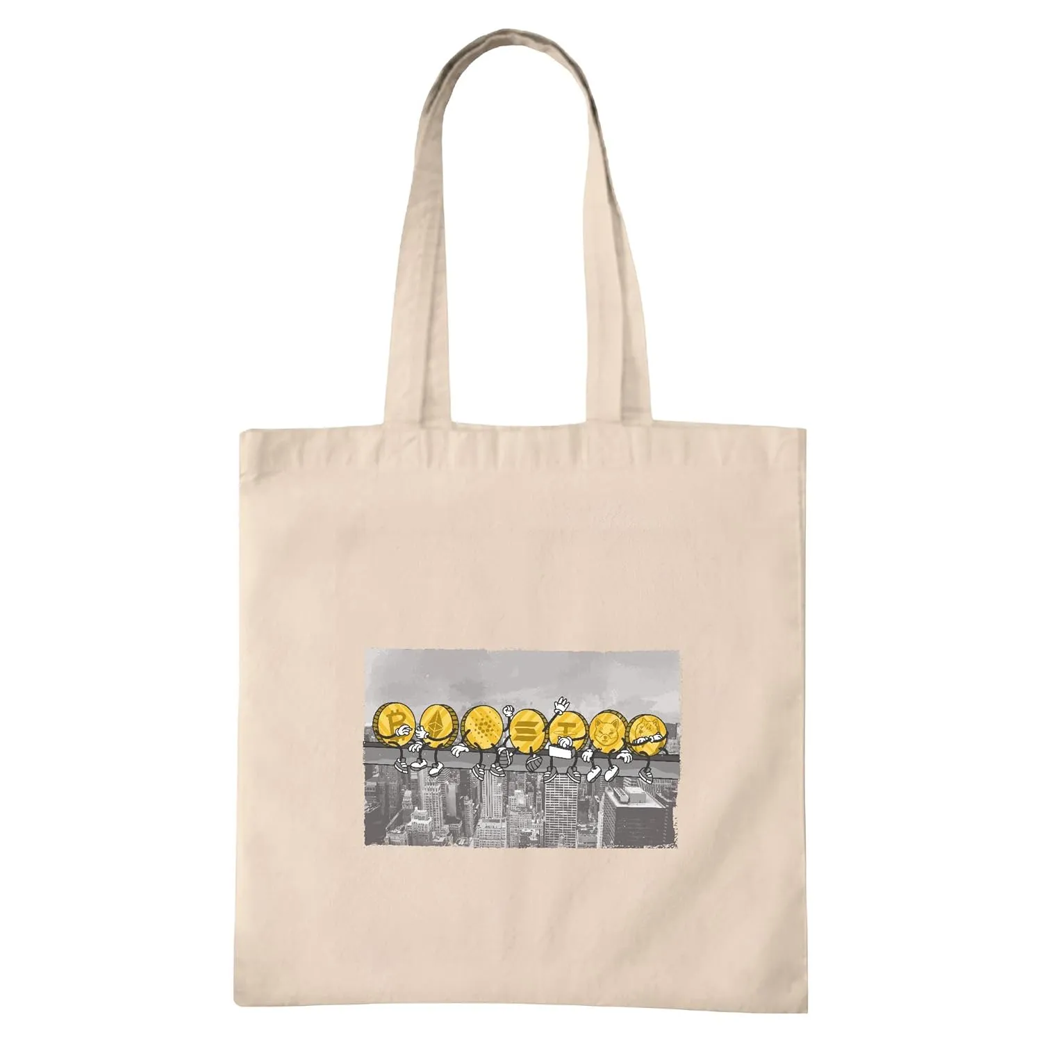Cryptocurrency Coins Beam Design Graphic Gift Perfect for Crypto Fans and Investors Natural White Multicolor Canvas Tote Bag