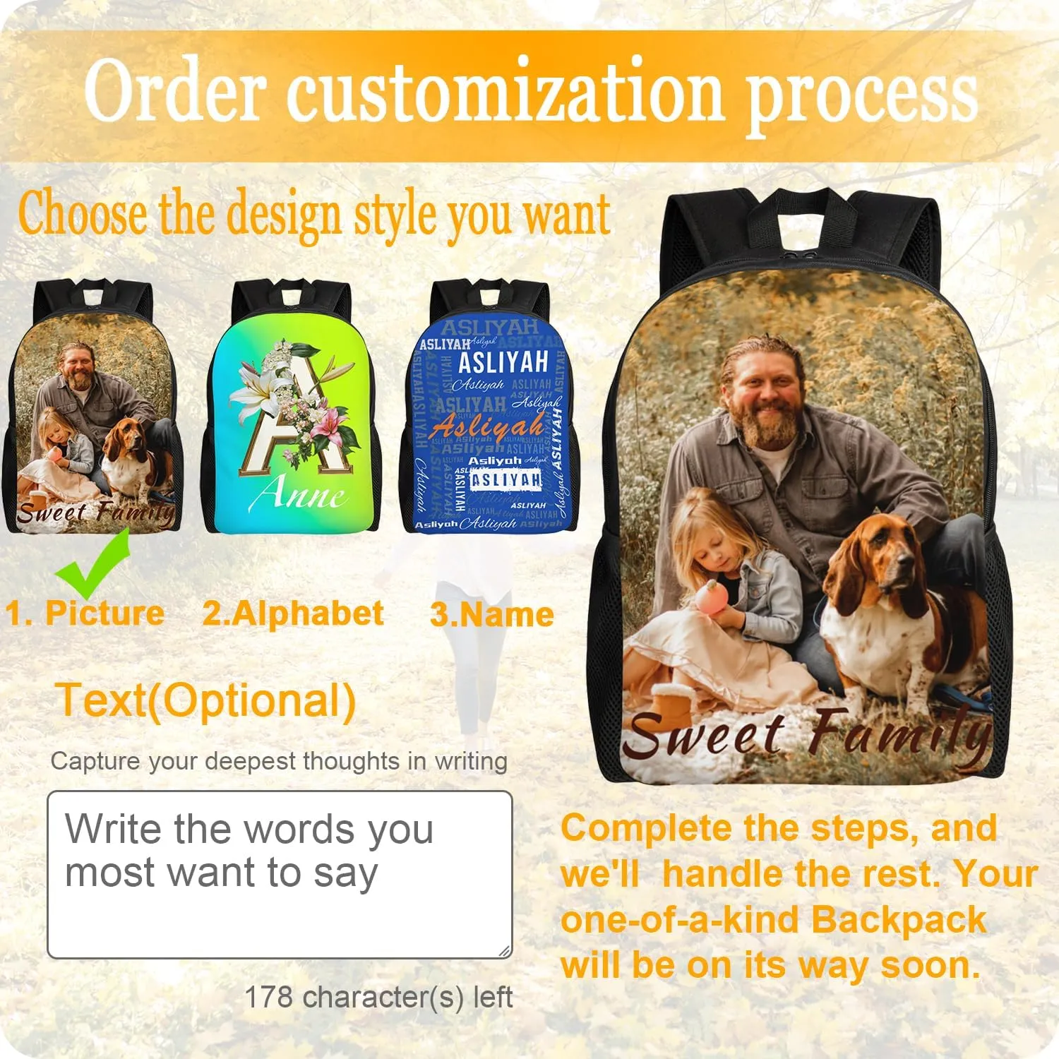 Custom Backpack Personalized Backpack with 1-9 Photo Customize Your Image Text Name Logo Waterproof Laptop Bag (1 Photo)
