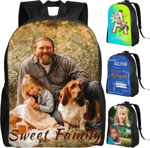Custom Backpack Personalized Backpack with 1-9 Photo Customize Your Image Text Name Logo Waterproof Laptop Bag (1 Photo)
