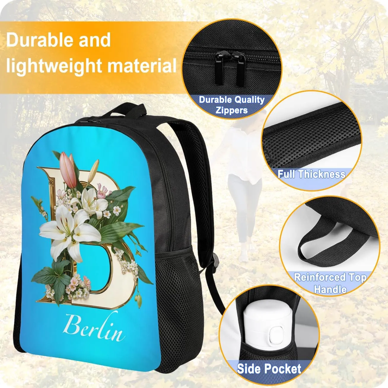 Custom Backpack Personalized Backpack with 1-9 Photo Customize Your Image Text Name Logo Waterproof Laptop Bag (1 Photo)