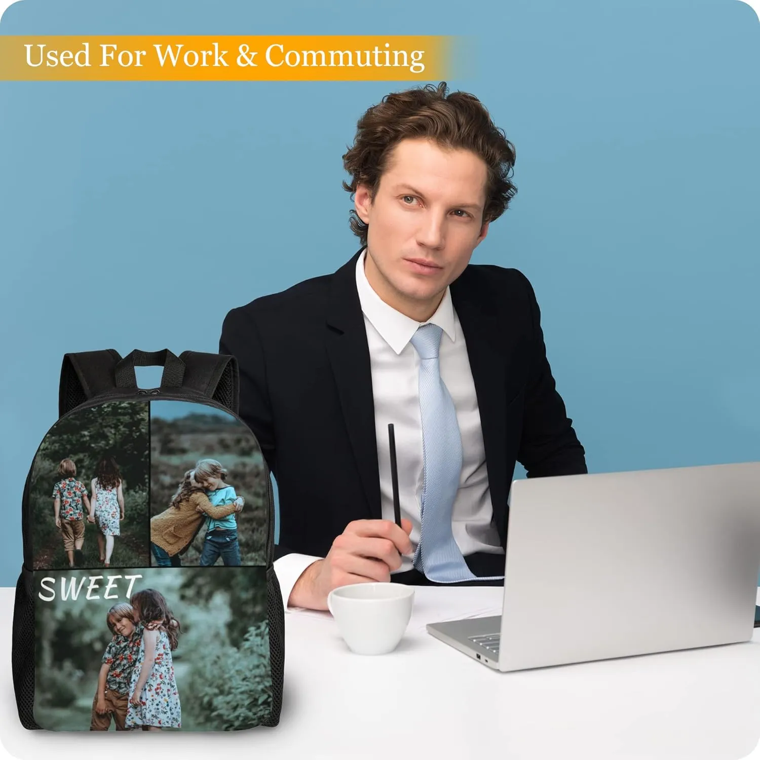 Custom Backpack Personalized Backpack with 1-9 Photo Customize Your Image Text Name Logo Waterproof Laptop Bag (3 Photos)
