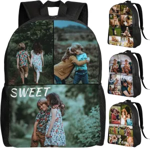 Custom Backpack Personalized Backpack with 1-9 Photo Customize Your Image Text Name Logo Waterproof Laptop Bag (3 Photos)