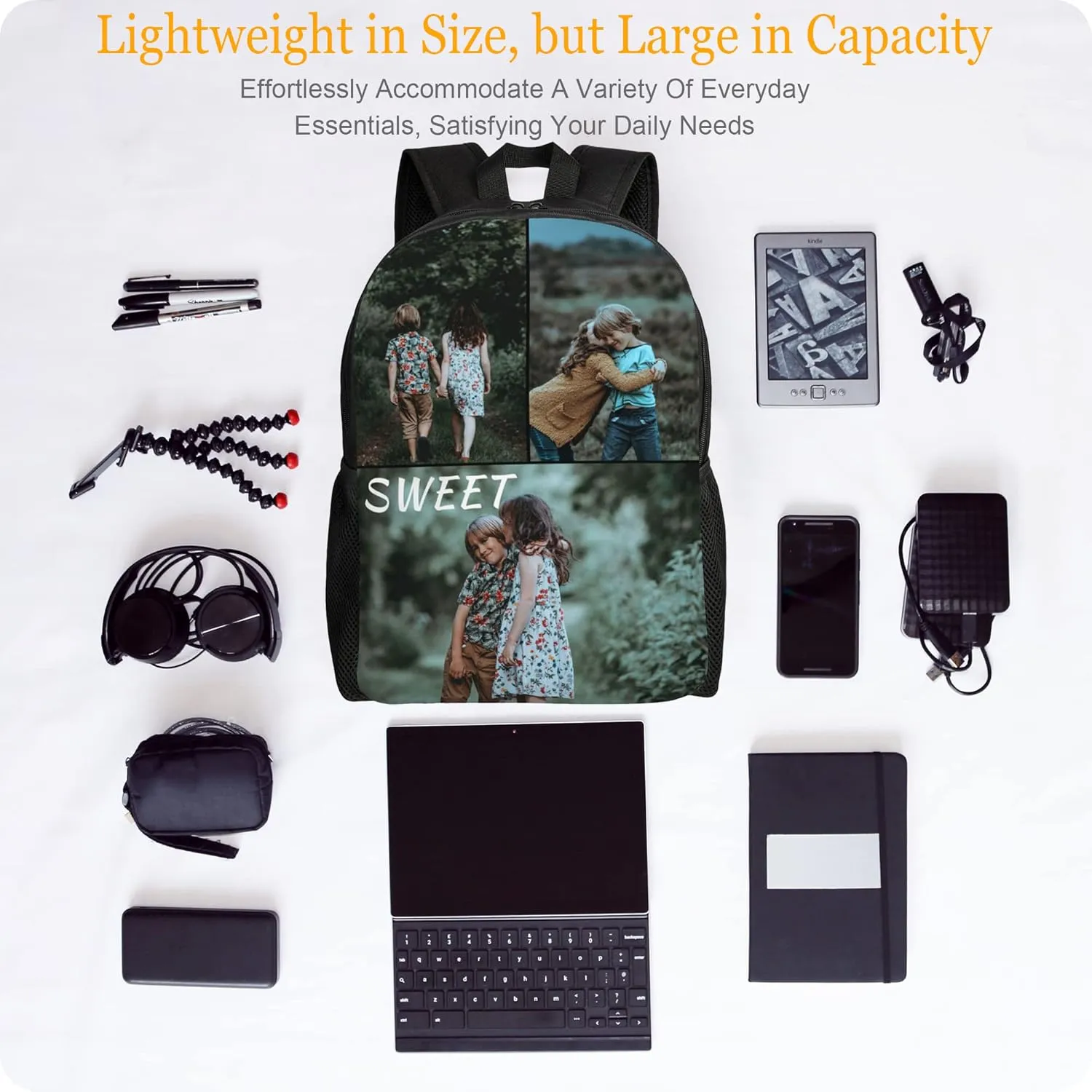 Custom Backpack Personalized Backpack with 1-9 Photo Customize Your Image Text Name Logo Waterproof Laptop Bag (3 Photos)
