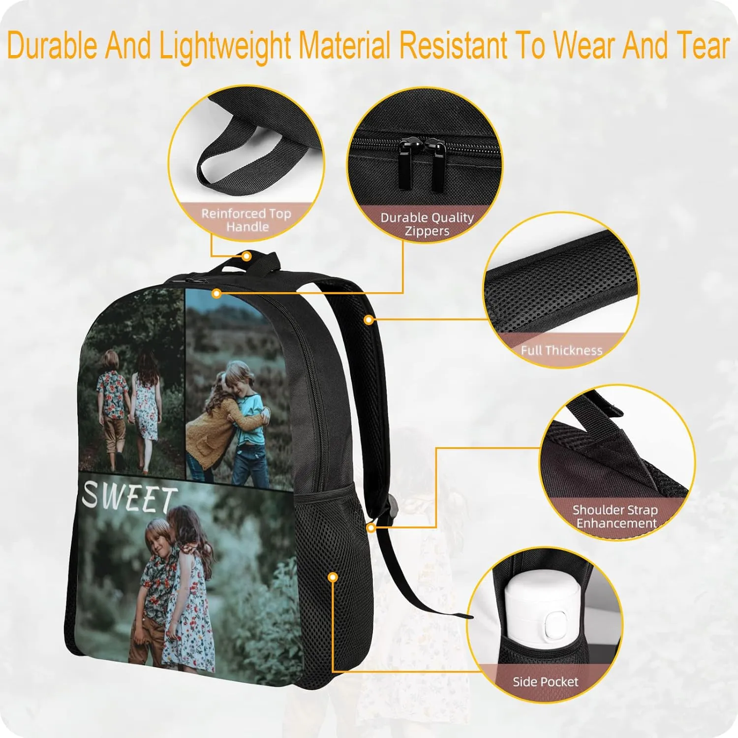 Custom Backpack Personalized Backpack with 1-9 Photo Customize Your Image Text Name Logo Waterproof Laptop Bag (3 Photos)
