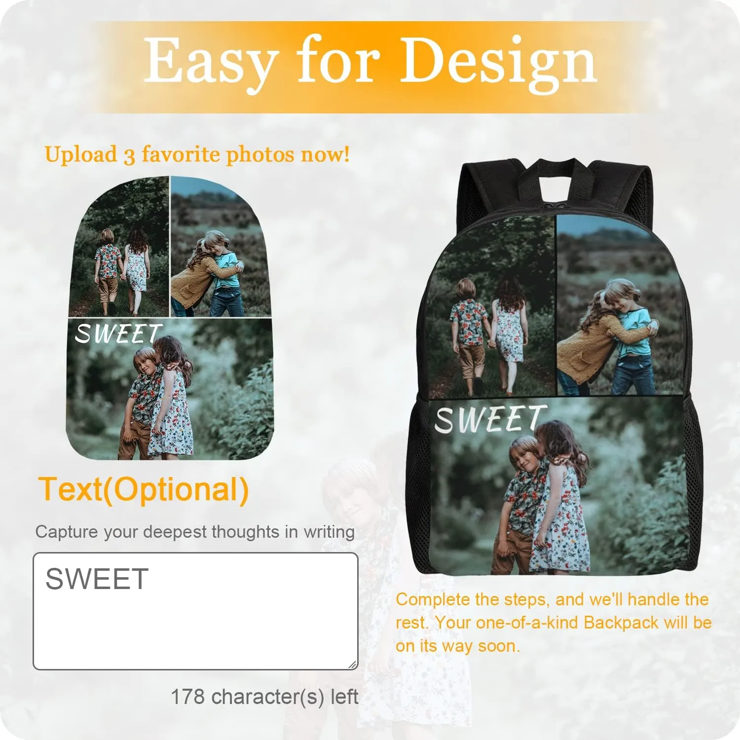 Custom Backpack Personalized Backpack with 1-9 Photo Customize Your Image Text Name Logo Waterproof Laptop Bag (3 Photos)