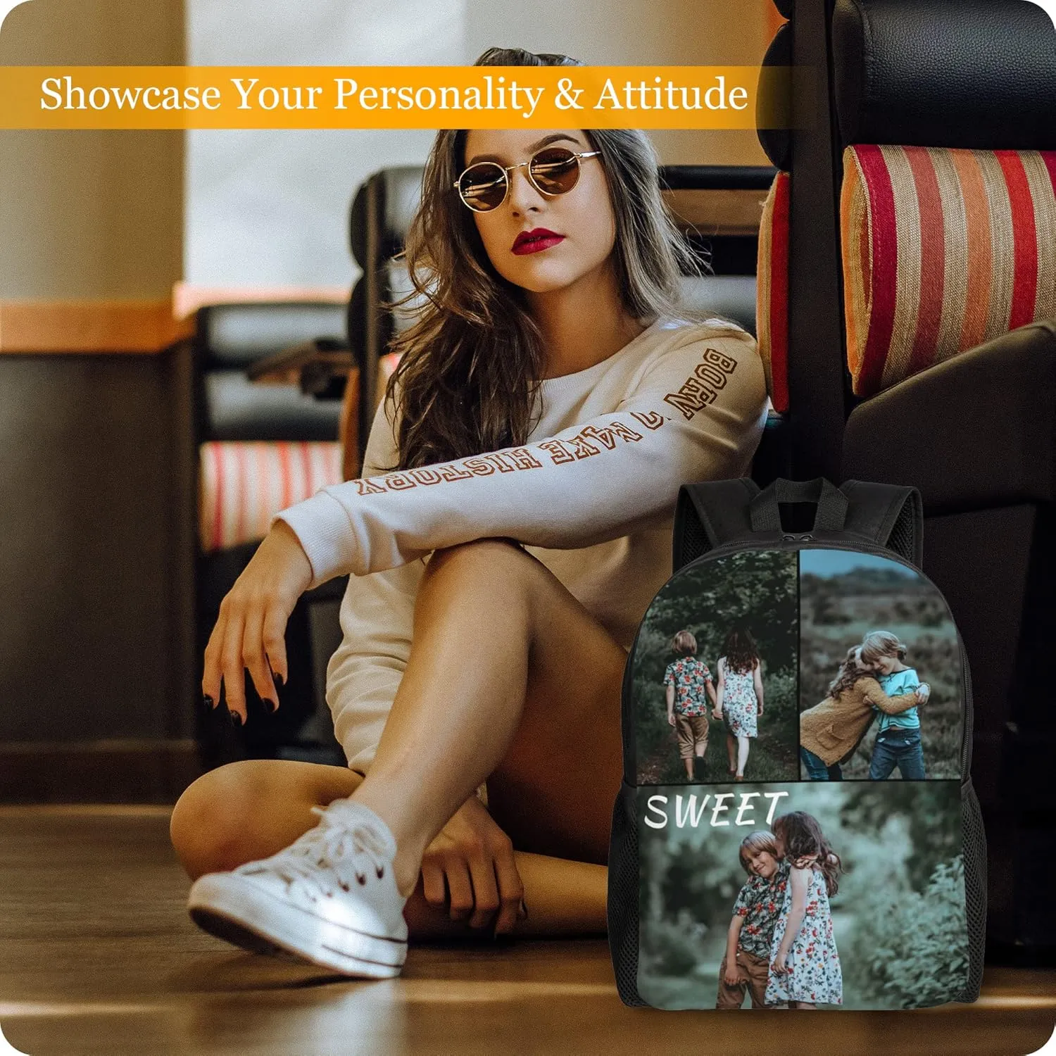 Custom Backpack Personalized Backpack with 1-9 Photo Customize Your Image Text Name Logo Waterproof Laptop Bag (3 Photos)