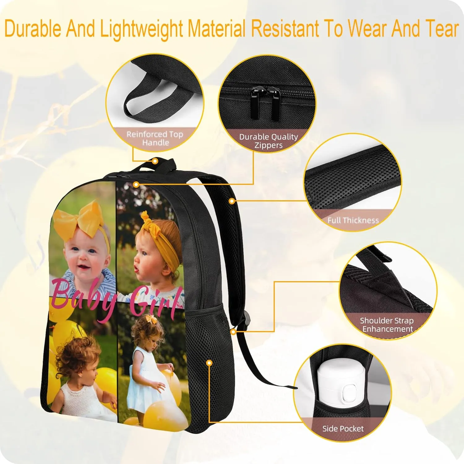 Custom Backpack Personalized Backpack with 1-9 Photo Customize Your Image Text Name Logo Waterproof Laptop Bag (4 Photos)