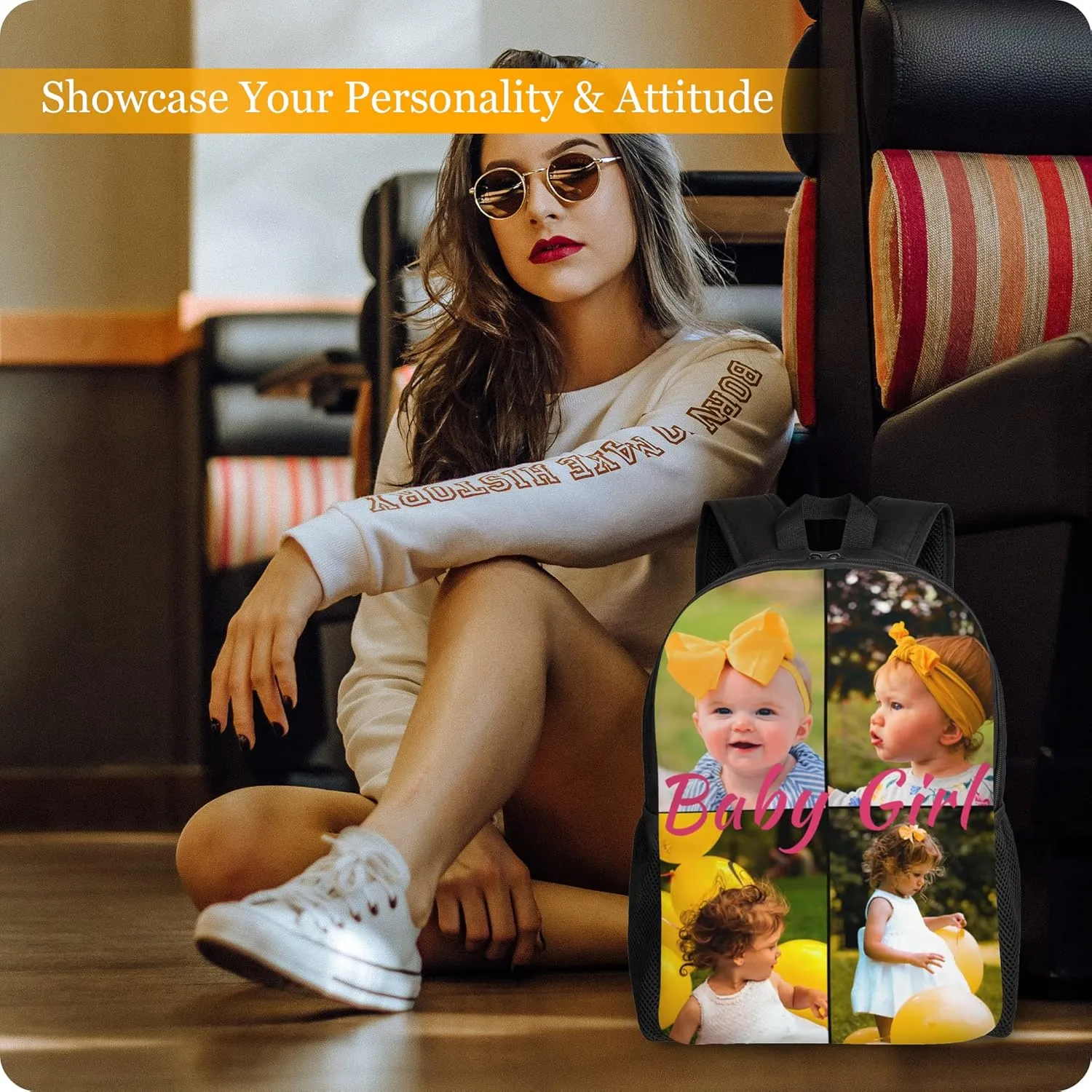 Custom Backpack Personalized Backpack with 1-9 Photo Customize Your Image Text Name Logo Waterproof Laptop Bag (4 Photos)
